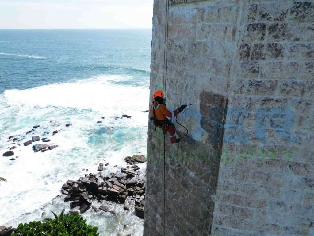 Dondra Lighthouse Rope Access Facade Cleaning by Spider Technologies: Your One-Stop Rope Access Solution Provider for Industrial, Commercial, and Residential Buildings in Sri Lanka.