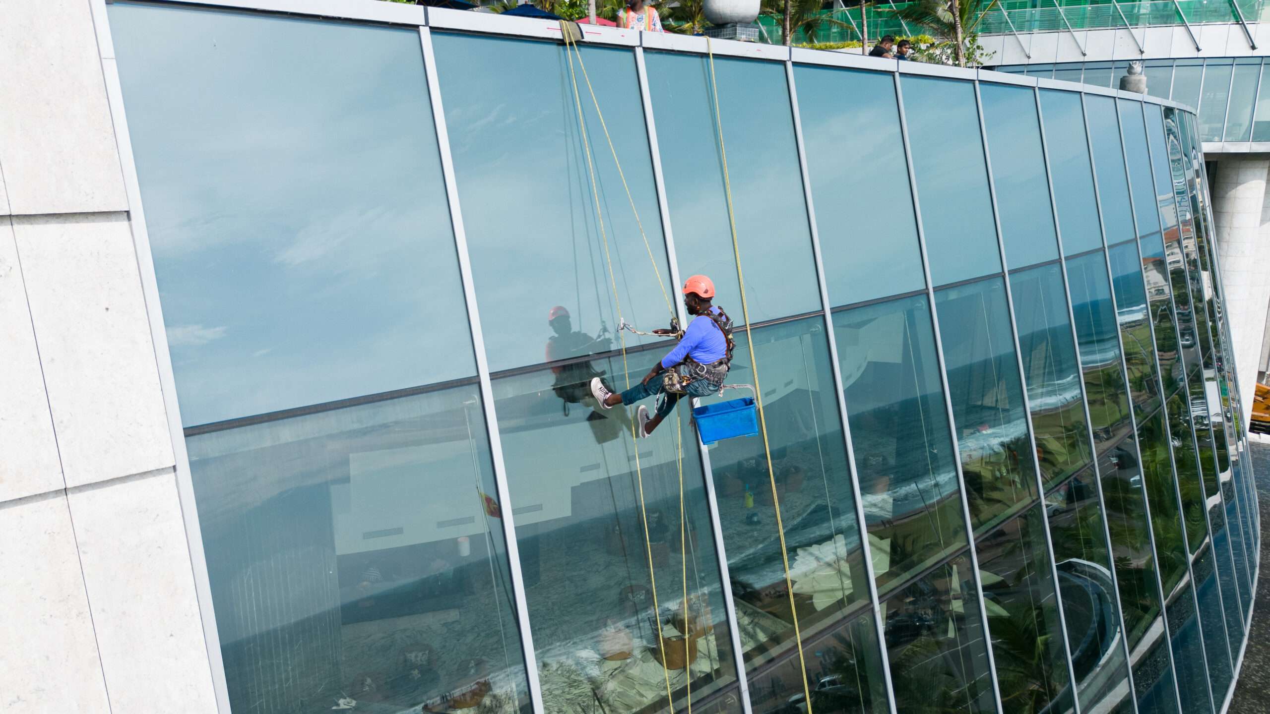 ITC Ratnadipa Colombo One Rope Access Facade Cleaning by Spider Technologies: Your One-Stop Rope Access Solution Provider for Industrial, Commercial, and Residential Buildings in Sri Lanka.